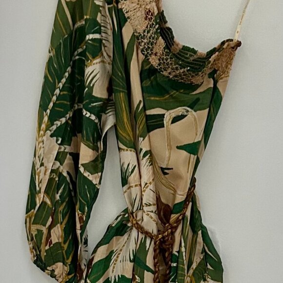 Farm Rio beige tropical isla one-shoulder jumpsuit Size M - Picture 8 of 9